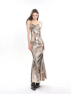 Metallic Sheen Draped Halter Maxi Dress 23 Metallic Sheen Draped Halter Maxi Dress -Modern Wear Shop 904ae8b522370145398a2949f849631e