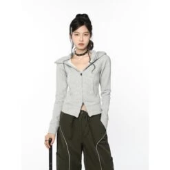 Cropped Zip-up Hoodie With Raw Hem Detail -Modern Wear Shop 908e88f9ac1d8c03f28d8265b7884afa