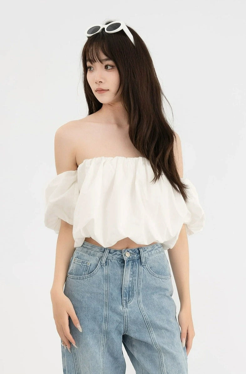 Ruffled Off-Shoulder Puff Sleeve Crop Top 2 Ruffled Off-Shoulder Puff Sleeve Crop Top - Image 2