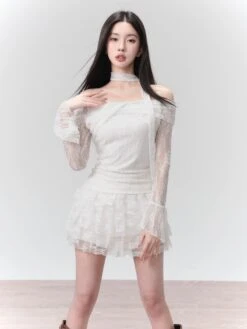 Off-Shoulder Lace Layered Mini Dress Two-Piece Set -Modern Wear Shop 90a2f4e0bc23cf1d346f05ee4ccf2eda