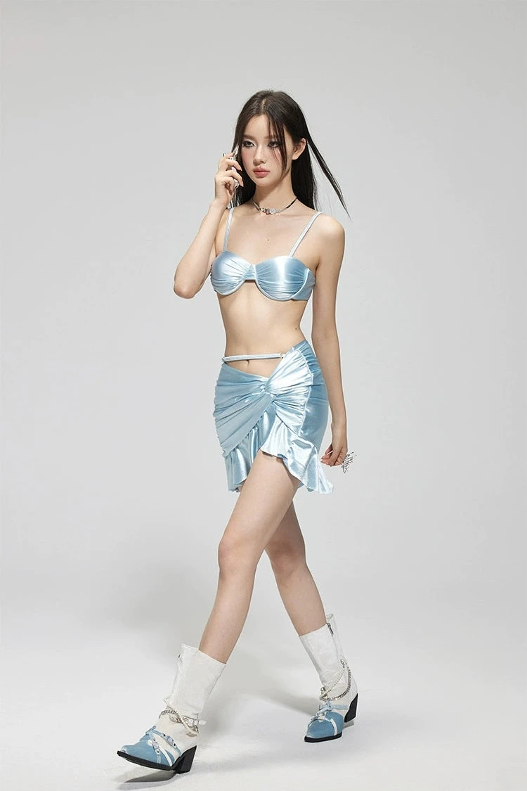 Satin Ruched Bikini Top With Wrap Skirt Set 9 Satin Ruched Bikini Top With Wrap Skirt Set - Image 9