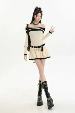 Contrast Trim Off-Shoulder Knit Midi Dress With Double Belt Detail 21 Contrast Trim Off-Shoulder Knit Midi Dress With Double Belt Detail -Modern Wear Shop 90d3dc75034b36e8c7db7fb8d42505b4