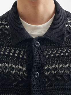 Open Knit Button-Up Shirt With Ribbed Hem -Modern Wear Shop 90e86c42cfd53b46253c5d410a232404