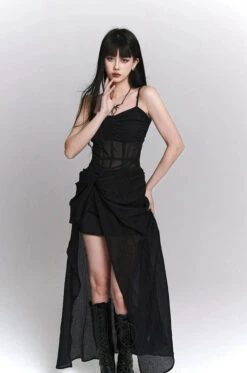 Asymmetrical Mesh Panel Sleeveless Maxi Dress -Modern Wear Shop 90efac8b70c230f65067bd7b13bf70e7