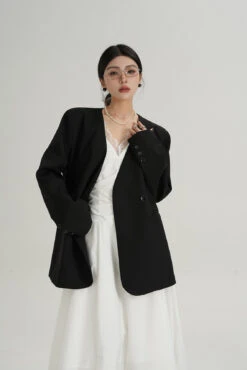 Oversized Lapelless Single-Button Blazer With Belt -Modern Wear Shop 90f784b3e6e71bd52aeabacd9a31fa1b