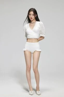 Textured Puff Sleeve Crop Top Bikini With Skirted Bottoms -Modern Wear Shop 9167daae459191972a957a37aa715b6e