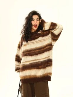 Striped Oversized Drop Shoulder Fuzzy Sweater -Modern Wear Shop 91795c65e1d8cb75933b9f4f442023c9