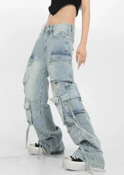 Patchwork Denim Cargo Pants With Strap Details -Modern Wear Shop 9192b549a1ae3adb49f174f826e6a903