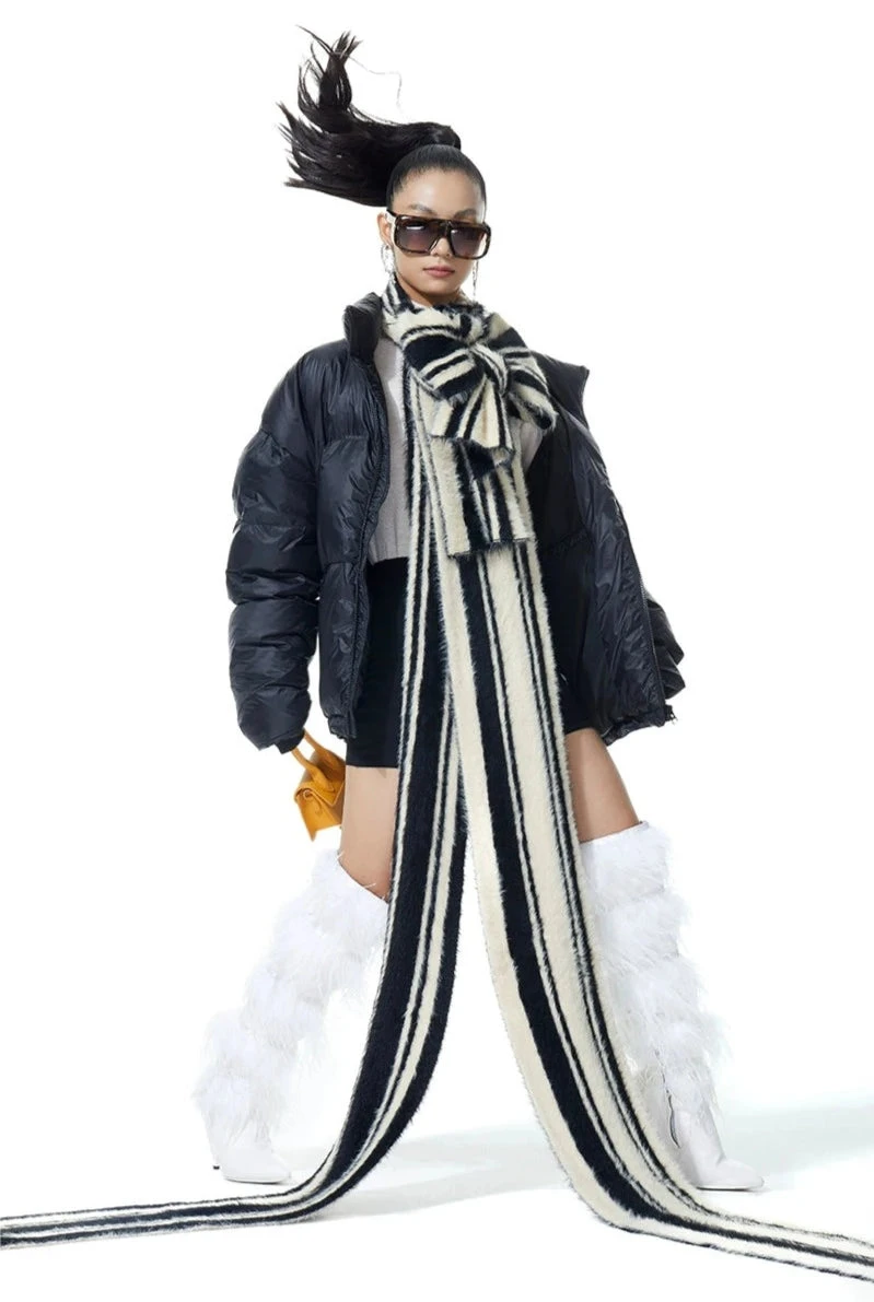 Zebra Stripe Plush Hooded Scarf 9 Zebra Stripe Plush Hooded Scarf - Image 9