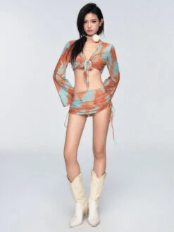 Tie-Front Abstract Print Long-Sleeve Bikini Set -Modern Wear Shop 91cac543fc6b9352fd4a23ab99fc2821