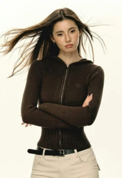 Slim Ribbed Zip-Up Hooded Sweater 21 Slim Ribbed Zip-Up Hooded Sweater -Modern Wear Shop 91cc66d8c8ab2d18ec4d2d7588f8b6f2