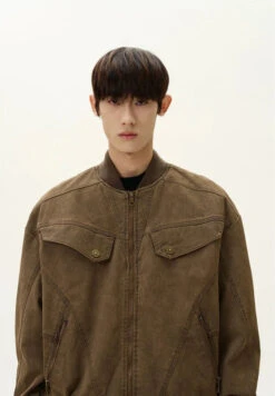 Ribbed Trim Bomber Jacket With Zip Pockets -Modern Wear Shop 91d41d5656d5da65d183bedabd82e2d7