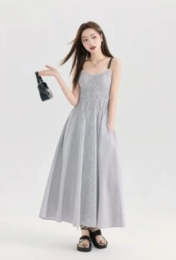 Striped Midi Sundress With Smocked Bodice And Adjustable Straps -Modern Wear Shop 920deea1e5e9243f84f83da4e279193b