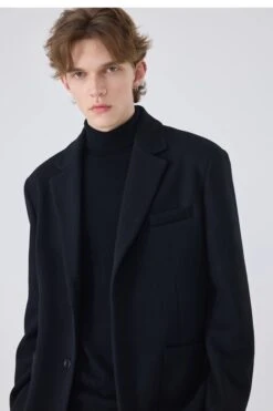 Oversized Single-Breasted Blazer Jacket With Structured Notched Lapel -Modern Wear Shop 9220dca1c6e06c27ee4c122f2d232a24