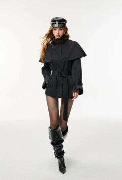 Oversized Stand Collar Trench Coat With Cape And Belt -Modern Wear Shop 922833ff17a72af80af2ce2aa314eb7b