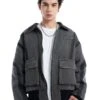 Contrast Stitch Denim Cargo Jacket With Flap Pockets