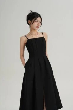 Pleated Spaghetti Strap Midi Dress With Front Slit -Modern Wear Shop 92d5375a6a28a2340e9eef0d88fbb0f6