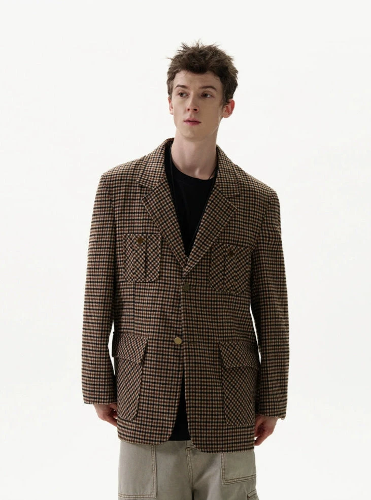 Checker Pattern Single-Breasted Blazer Jacket 1 Checker Pattern Single-Breasted Blazer Jacket