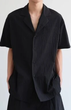 Textured Short Sleeve Button-Up Shirt With Open Collar -Modern Wear Shop 930f7f7f1558841ff34052d5a570562d