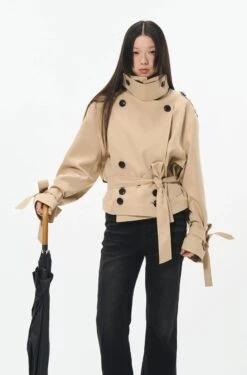 Overlapped Cropped Trench Coat With Belt -Modern Wear Shop 9318dad730b5ad9fbfbab962f80055f5