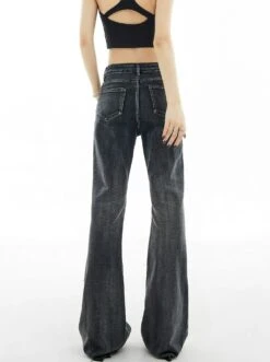 Distressed Stitch Flare Denim Jeans With Metallic Detail Belt -Modern Wear Shop 932417febb9c4cf6d8d79623683992a3