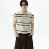 Textured Knit Polo Shirt With Horizontal Stripes