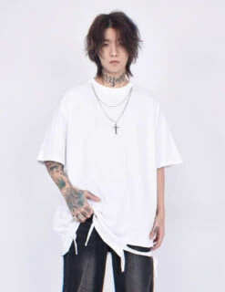 Distressed T-Shirt With Chain Accessory