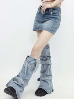 Double Strap Denim Leg Warmers -Modern Wear Shop 9378dbfb14448d84db7e063f5bee145a