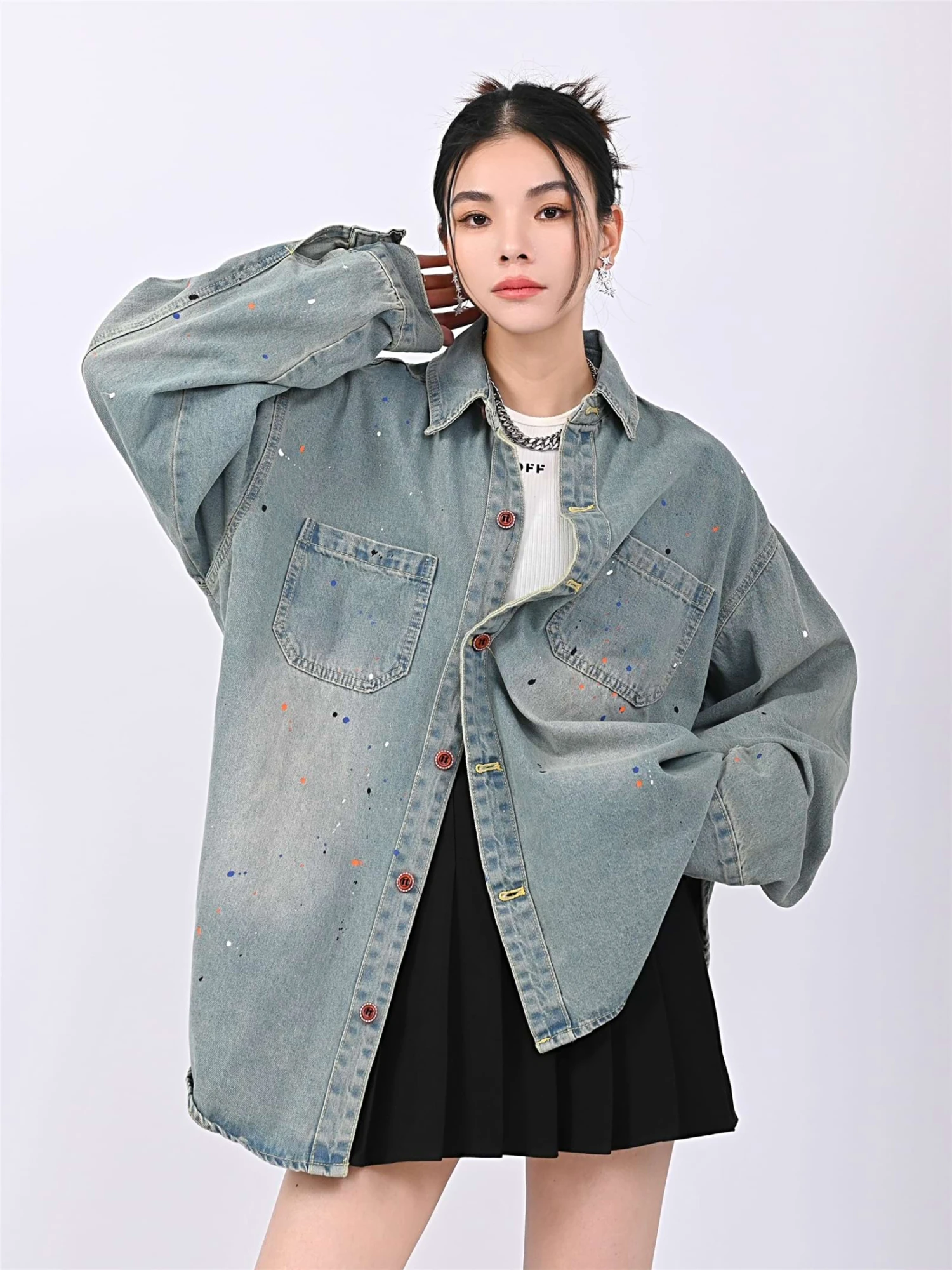 Paint Splatter Oversized Denim Shirt 4 Paint Splatter Oversized Denim Shirt - Image 4