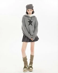 Oversized Star Patchwork Knit Hoodie Sweater -Modern Wear Shop 93e1a6f92479ae24735af168f3f05894