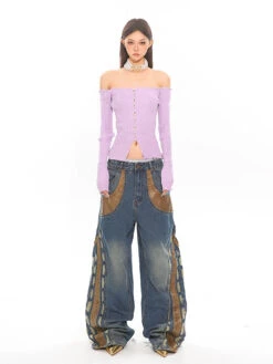 Off-Shoulder Ribbed Crop Top With Pearl Button Detail -Modern Wear Shop 9409ecc29af57adfd6922f86ebaf92d7