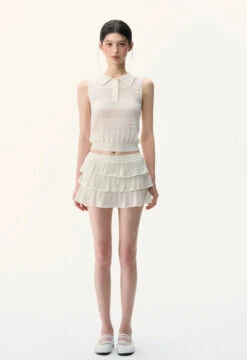 Sleeveless Knit Crop Polo Top And Tiered Mini Skirt Two-Piece Set -Modern Wear Shop 941d0da981d5438efa1ed8b2d2798f84