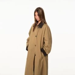 Contrast Corduroy Collar Oversized Single-Breasted Trench Coat With 8 Contrast Corduroy Collar Oversized Single-Breasted Trench Coat With -Modern Wear Shop 943f319df4849253f8ba47e2c59203d3