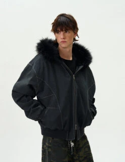 Contrast Stitch Oversized Faux Fur Hooded Bomber Jacket -Modern Wear Shop 9481d3b6e28ff83ec826d6924d0de728