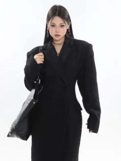 Double-Breasted Longline Bouclé Coat -Modern Wear Shop 9495dc3156b4345394137905469412ae