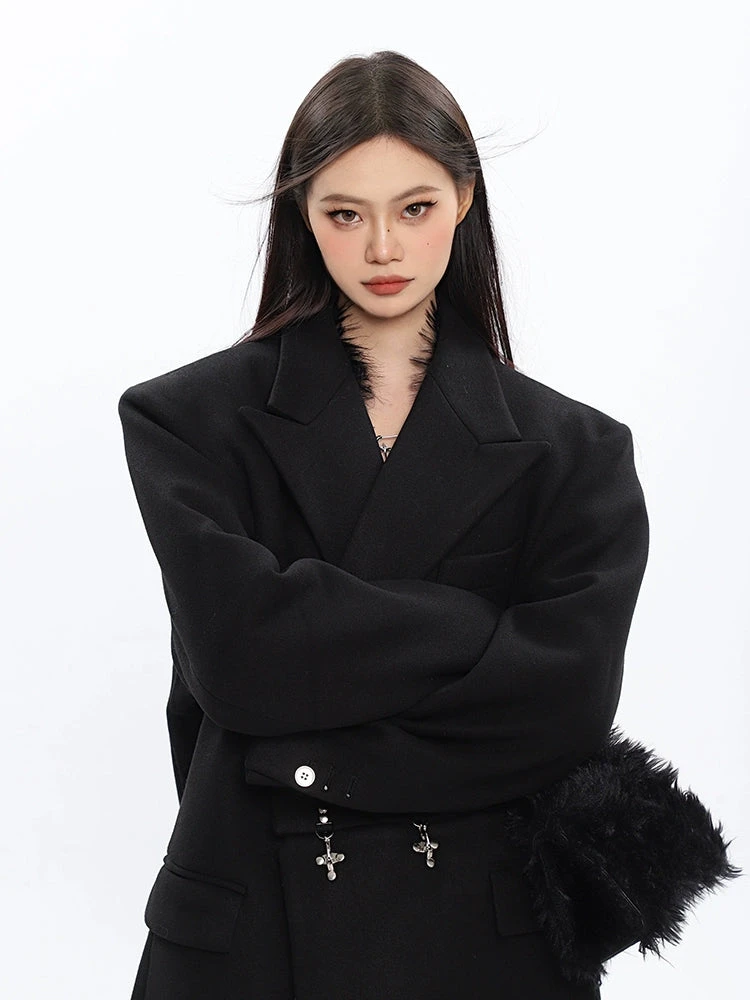 Long Double-Breasted Coat With Silver Accents 17 Long Double-Breasted Coat With Silver Accents - Image 17