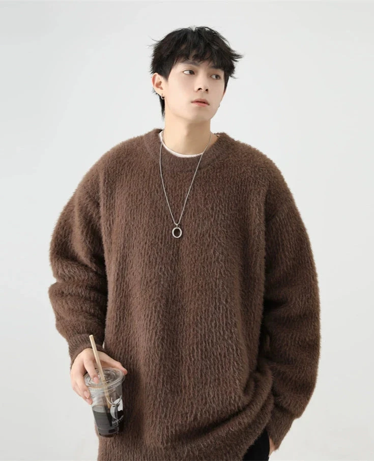 Fuzzy Crew Neck Oversized Knit Sweater 11 Fuzzy Crew Neck Oversized Knit Sweater - Image 11