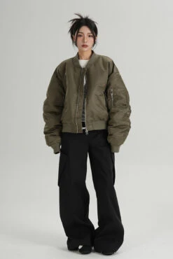 Oversized Mid-Crop Bomber Jacket With Sleeve Zip Pocket -Modern Wear Shop 9510162ead4c40758adf6ccb603eb6f4