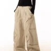 Wide-Leg Cargo Pants With Oversized Pleated Pockets And Zipper Details