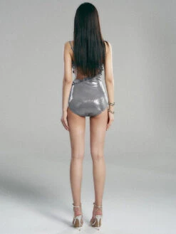 Metallic Ruched One-Piece Swimsuit With Tie Front -Modern Wear Shop 951d71be8a453d10634bf2a6683d3b51