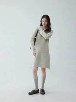 Contrast Collar Half Zip Knit Sweater Mini Dress -Modern Wear Shop 954051a989ddd41c1d16702f61341d9d