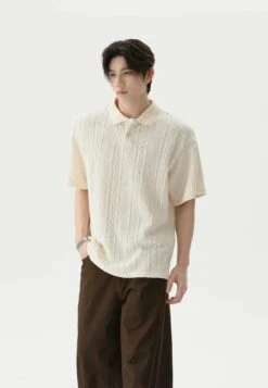 Textured Cable Knit Short Sleeve Polo Shirt -Modern Wear Shop 958ed5d3a942c30f35d8b8b8c7bc20d8