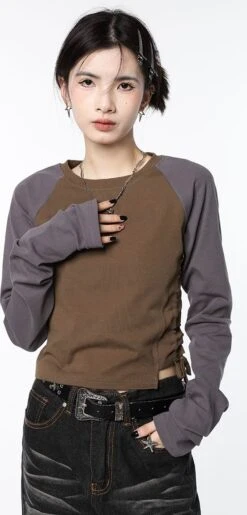 Ruched Side Baseball Long Sleeve T-Shirt -Modern Wear Shop 95e559d2eba3174c13096325bf6f6ebb