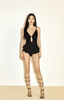 Ruffle Plunge Neckline One-Piece Swimsuit -Modern Wear Shop 95ea400f15885b1496cd41d1af17f03b