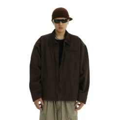 Oversized Corduroy Zip-Up Collared Jacket
