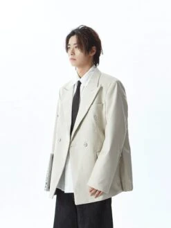 Double Breasted Structured Shoulder Blazer With Wide Lapel -Modern Wear Shop 960885b17a9776e77af3f536414674d1