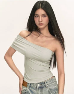Asymmetric One Shoulder Stretch Knit Top -Modern Wear Shop 962dbf727ce7a704e68e60990cd0c11e