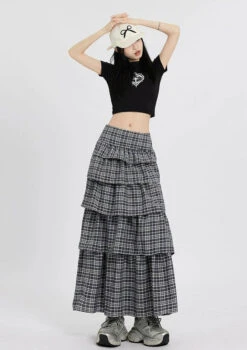 Layered Plaid Maxi Skirt With Ruffle Detail 15 Layered Plaid Maxi Skirt With Ruffle Detail -Modern Wear Shop 96488d34e7d4f019b8277debbaecc3f0