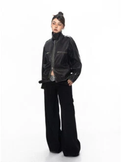 Vintage Faux Leather Stitch-Detail Jacket With Front Zip Pockets 24 Vintage Faux Leather Stitch-Detail Jacket With Front Zip Pockets -Modern Wear Shop 965fb60fbd3d5e7db8a3bf74620487e4