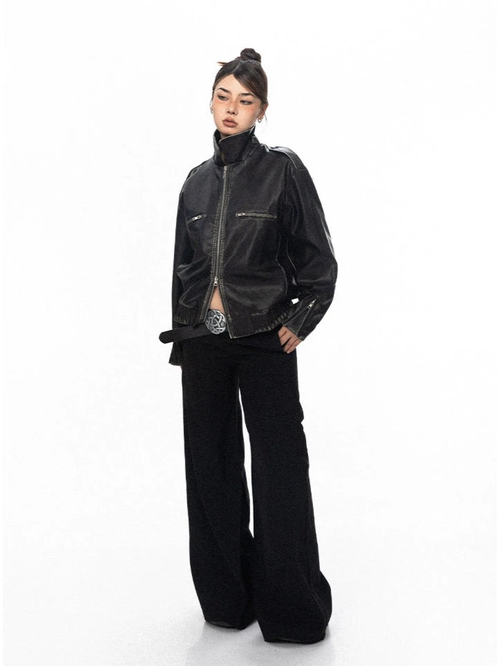 Vintage Faux Leather Stitch-Detail Jacket With Front Zip Pockets 12 Vintage Faux Leather Stitch-Detail Jacket With Front Zip Pockets - Image 12